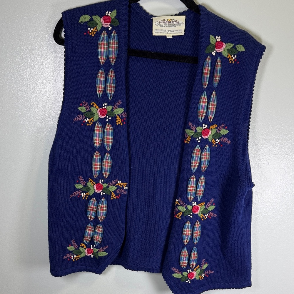 Vintage 90’s Susan Bristol‎ Royal Blue Knit Vest Sz Large - Picture 4 of 8